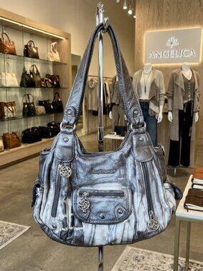 Angel Barcelo Grey Wash Tie Dye Multi-Pocket Hobo Bag